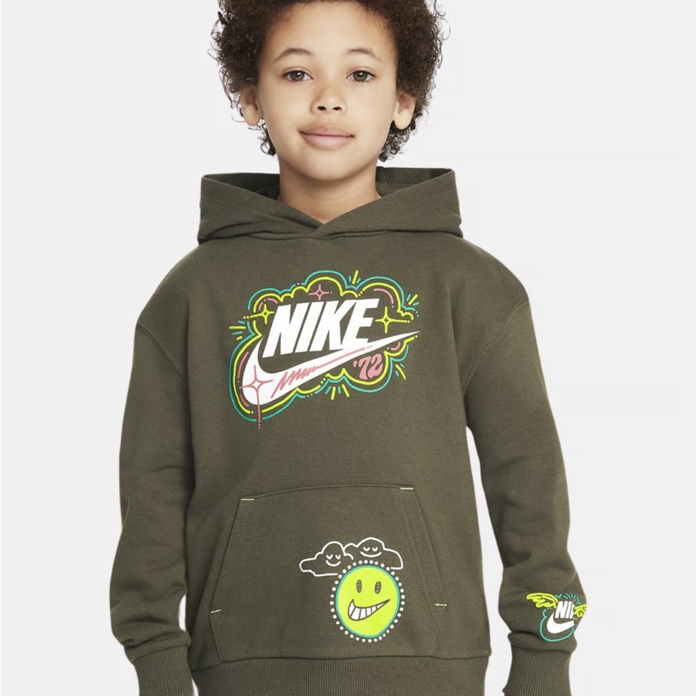 Nike Olive Green Hoodie with Neon Graphic Logos